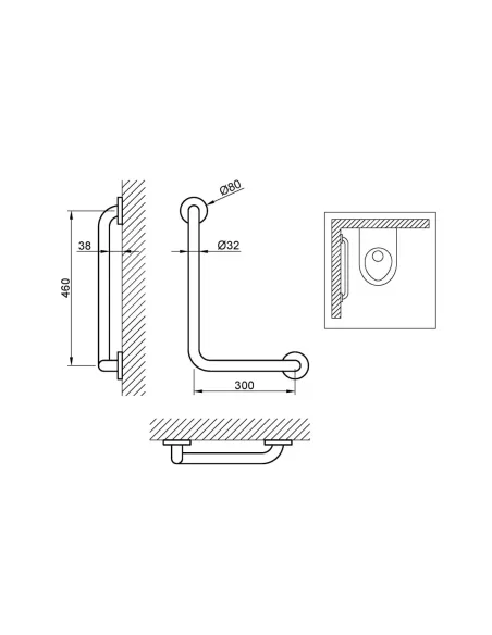 Barre d'appui inox angle 90° gauche avec 2 points d'anvrage finition blanche - NOFER