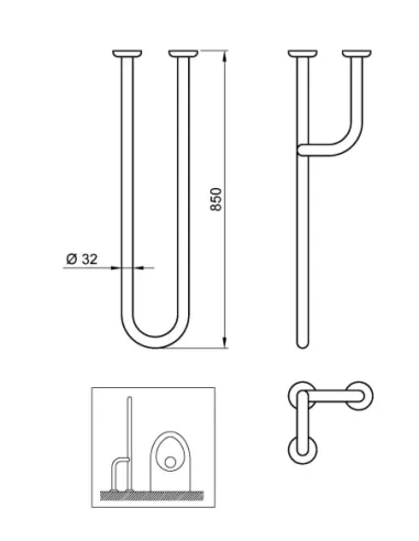 Barre d'appui inox droite triple support mural 85cm finition blanche - NOFER