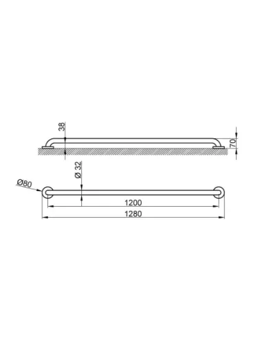 Barre d'appui inox droite 120cm finition blanche - NOFER