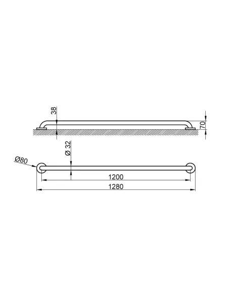Barre d'appui inox droite 120cm finition blanche - NOFER