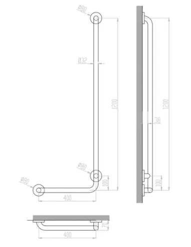 Barre d'appui inox en L 120*40 à droite - NOFER