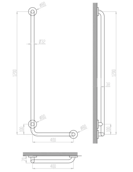 Barre d'appui inox en L 120*40 à gauche finition blanche - NOFER