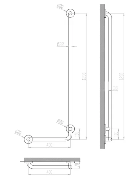 Barre d'appui inox en L 120*40 à droite finition blanche - NOFER