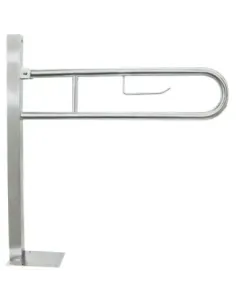 Barre d'appui inox rabattable en 78cm avec ancrage au sol et porte rouleau - NOFER