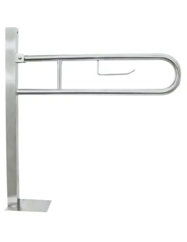 Barre d'appui inox rabattable en 78cm avec ancrage au sol et porte rouleau - NOFER