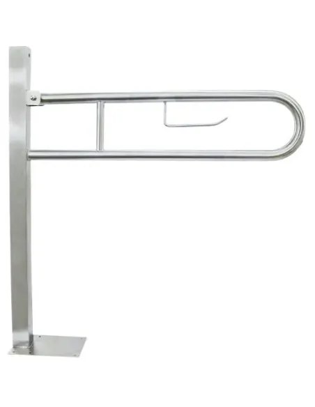 Barre d'appui inox rabattable en 78cm avec ancrage au sol et porte rouleau - NOFER