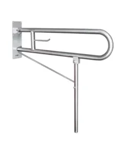 Barre d'appui inox rabattable en 80cm avec pied au sol et porte rouleau - NOFER