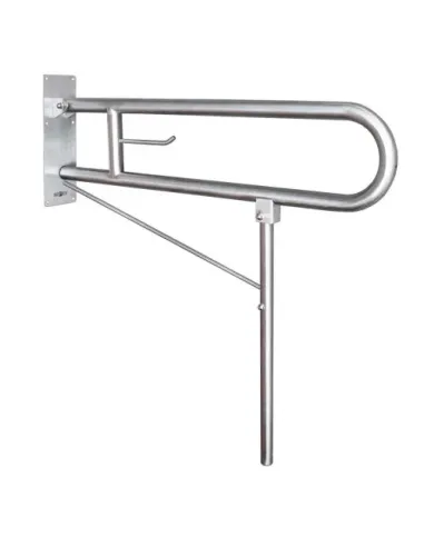 Barre d'appui inox rabattable en 80cm avec pied au sol et porte rouleau - NOFER