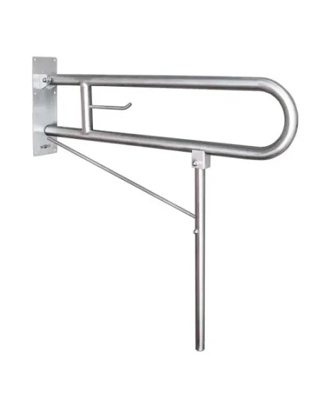 Barre d'appui inox rabattable en 80cm avec pied au sol et porte rouleau - NOFER