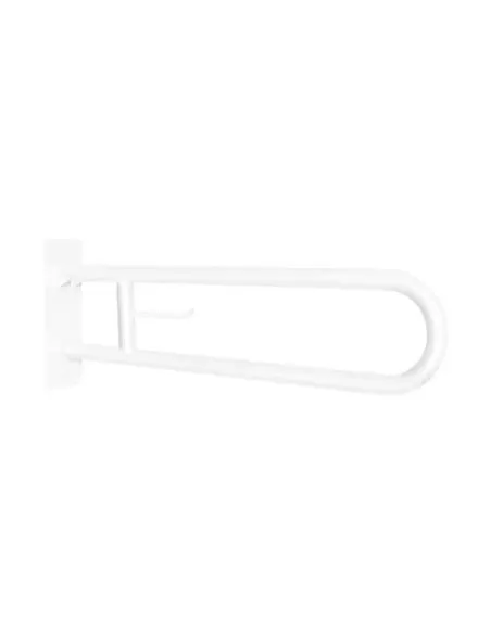 Barre  d'appui acier inoxydable rabattable en 80cm avec porte rouleau finition blanche - NOFER