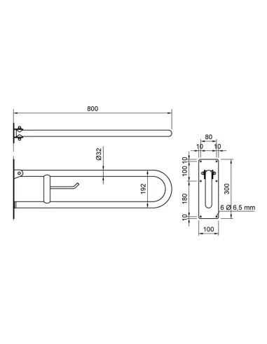 Barre  d'appui acier inoxydable rabattable en 80cm avec porte rouleau finition blanche - NOFER