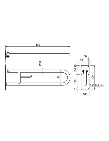 Barre  d'appui acier inoxydable rabattable en 80cm avec porte rouleau finition blanche - NOFER