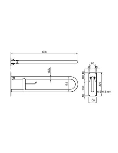 Barre d'appui acier inoxydable rabattable en 85cm avec porte rouleau finition blanche - NOFER