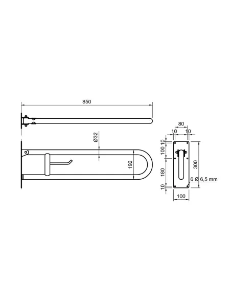 Barre d'appui acier inoxydable rabattable en 85cm avec porte rouleau finition blanche - NOFER