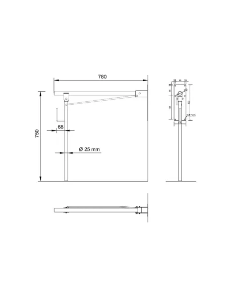 Barre d'appui acier inoxydable rabattable en 78cm avec pied au sol et porte rouleau finition blanche - NOFER