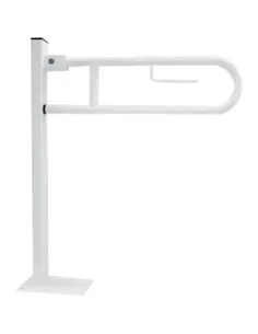 Barre d'appui acier inoxydable rabattable en 81cm avec ancrage au sol et porte rouleau finition blanche - NOFER