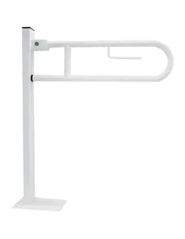 Barre d'appui acier inoxydable rabattable en 81cm avec ancrage au sol et porte rouleau finition blanche - NOFER