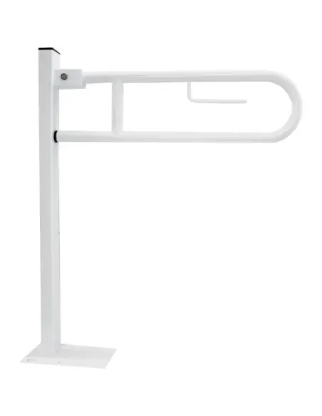 Barre d'appui acier inoxydable rabattable en 81cm avec ancrage au sol et porte rouleau finition blanche - NOFER