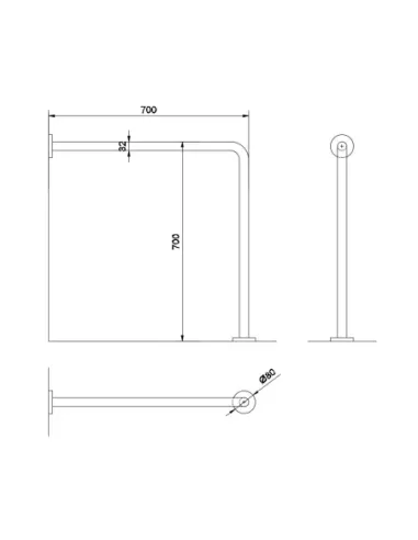 Barre d'appui acier inoxydable mur-sol en 70cm finition blanche - NOFER