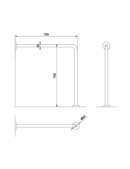 Barre d'appui acier inoxydable mur-sol en 70cm finition blanche - NOFER