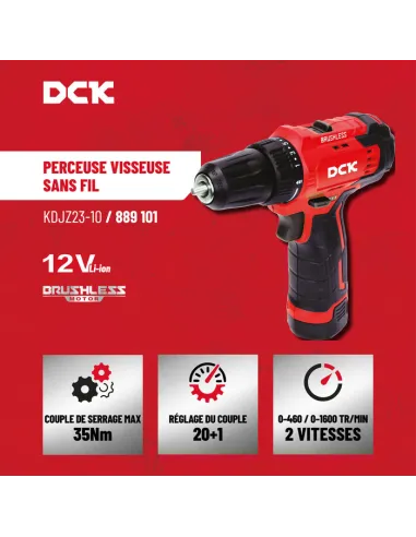Perceuse-visseuse DCK 12V Brushless 35 Nm compacte avec 2 batteries
