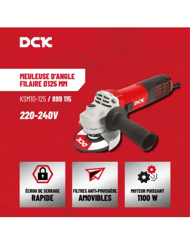 Meuleuse d’angle filaire DCK 1100W - 125 mm, antipoussière, anti-vibrations