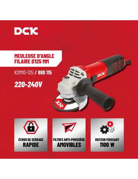 Meuleuse d’angle filaire DCK 1100W - 125 mm, antipoussière, anti-vibrations
