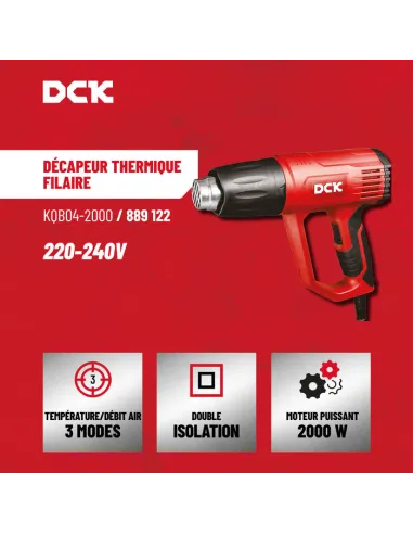 Décapeur thermique filaire DCK 2000 W, 3 réglages, débit variable