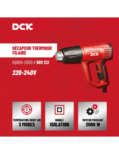 Décapeur thermique filaire DCK 2000 W, 3 réglages, débit variable