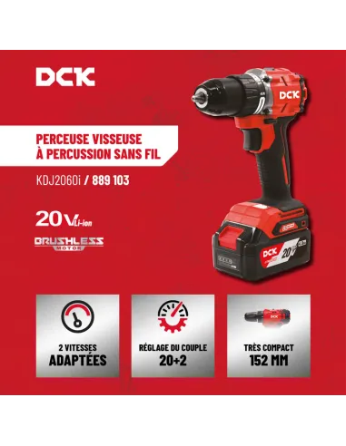 Perceuse visseuse à percussion sans fil DCK 20 V brushless, 60 Nm