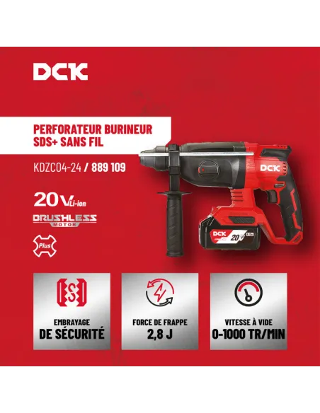 Perforateur burineur sans fil Brushless DCK 20 V, 2,8 J, SDS-Plus