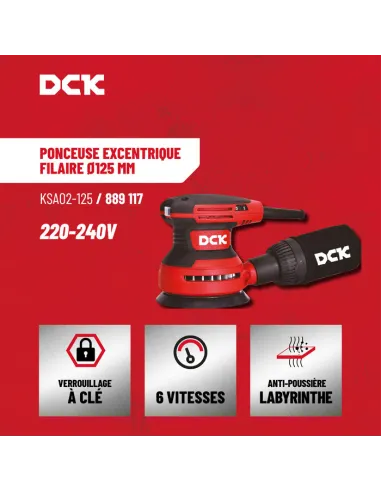 Ponceuse excentrique filaire DCK 380 W, 125 mm, 6 vitesses réglables