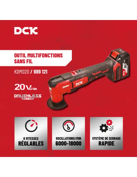 Outil multifonction sans fil DCK 20 V brushless, 6000-18000 osc/min