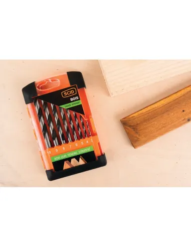 Coffret 7 forets bois SCID 3 pointes HSS queue cylindrique pro