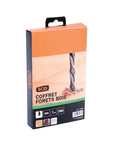 Coffret 7 forets bois SCID 3 pointes HSS queue cylindrique pro