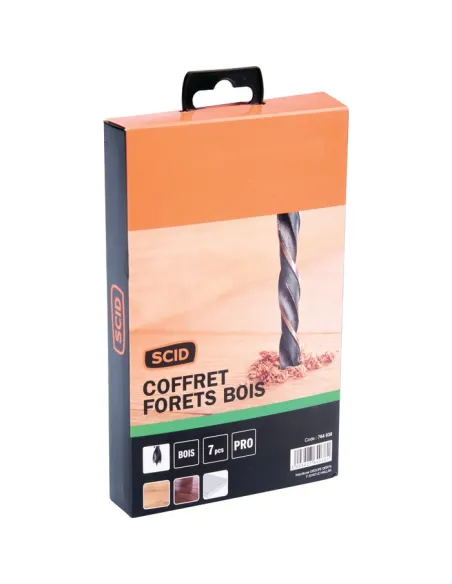 Coffret 7 forets bois SCID 3 pointes HSS queue cylindrique pro