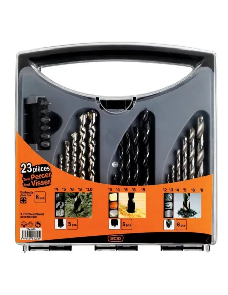 Malette SCID 23 pcs tout percer tout visser forets béton/bois/métaux
