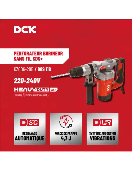 Perforateur burineur DCK 1200 W SDS+ 4,7 J 2-en-1 mallette incluse