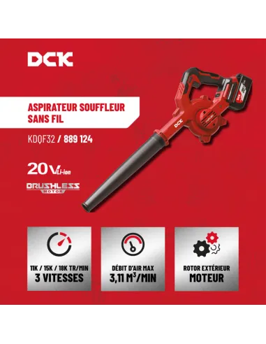 Aspirateur souffleur sans fil DCK 20 V Brushless 3 vitesses