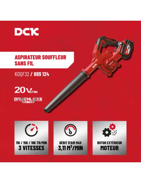 Aspirateur souffleur sans fil DCK 20 V Brushless 3 vitesses
