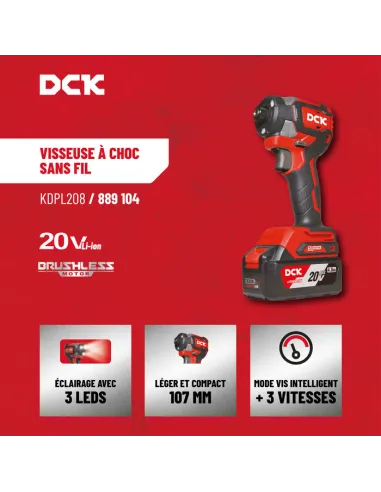 Visseuse à chocs DCK 20 V Brushless 208 Nm hex 6,35 mm + 2 batteries
