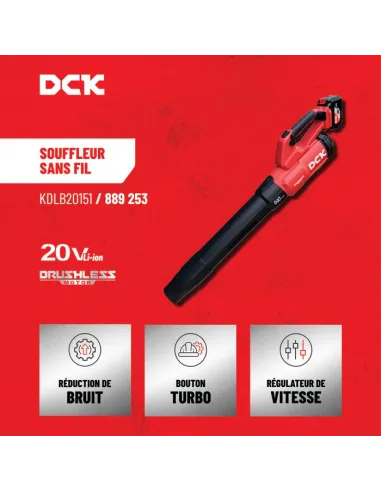 Souffleur sans fil DCK 20 V | Brushless, 940 m³/h, 209 km/h et batterie 6,0 Ah - Polistore