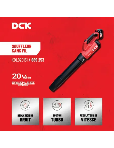 Souffleur sans fil DCK 20 V | Brushless, 940 m³/h, 209 km/h et batterie 6,0 Ah - Polistore