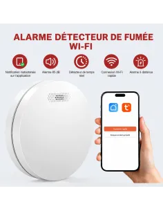 Détecteur de fumée Wi‑Fi Tuya Smart Life | Batterie 10 ans, norme EN 14604