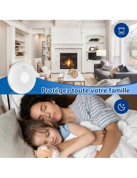 Détecteur fumée et CO Wi‑Fi Tuya Smart Life | Batterie 10 ans, EN 14604 et EN 50291